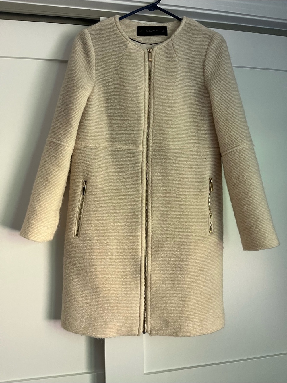 Zara Cream Bouclé Zip-Front Coat